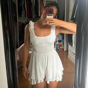 Urban Outfitters White Ruched Sleeveless Romper